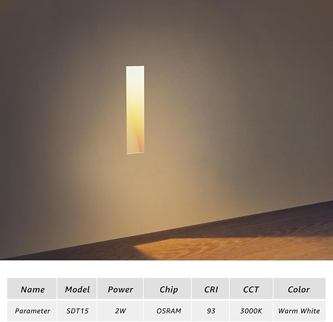 SCON Recessed Step Light, 2W LED Rectangle Skirting Wall Light 3000K Warm White, Invisible Stair Lights Indoor, Recessed Wall Night Light, Trimless Design for Hallway, Stairway, Bedroom 8-Pack