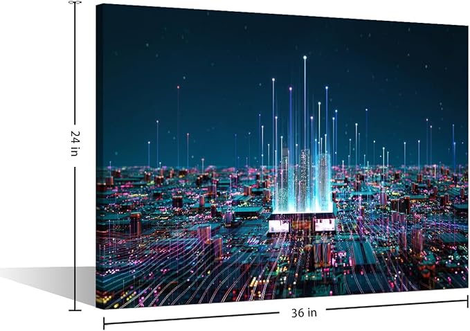 TUMOVO 1 Piece AI Smart Chip Wall Pictures for Living Room CPU Concept Painting on Canvas Wall Decor Art Circuit Board Bedroom Wall Art Modern Artwork Framed Ready to Hang, 36x24in