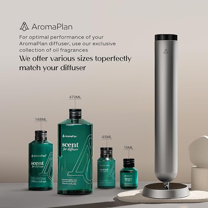 AromaPlan 5-Star Collection Rechargeable Waterless Diffuser (Fragrance Included)- Smart Cold Air Diffuser, Adjust Intensity & Timer, Long Battery Life- Aluminum Body, Luxury Scent Experience, Silver
