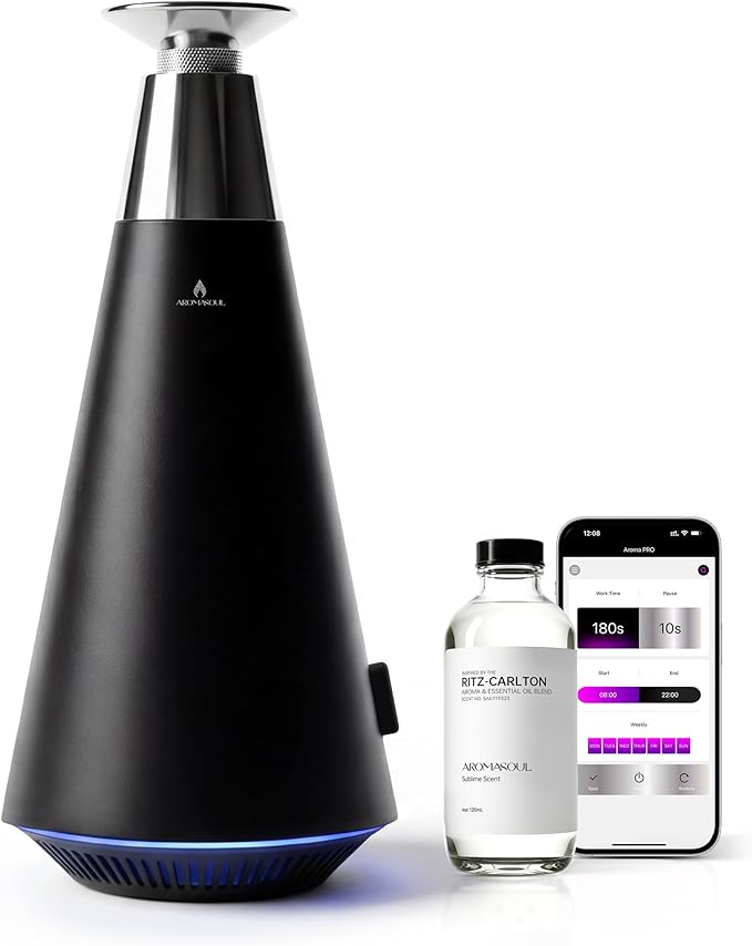 Wireless Rechargeable Waterless Scent Diffuser Starter Kit - 1500 Sq Ft Coverage,Alloy Atomization System,Mood Light, Hotel Scent Diffuser, Including 120ml Essential Oil, for Home,Large Room,Spa,Black