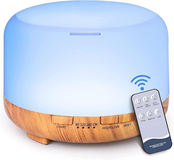 Ultrasonic Essential Oil Diffuser: 500ml Aromatherapy Humidifier Remote Control Large Room - Fragrance Water Vaporizer Aroma Scent Air Mister with Light & Timer Bedroom Office, Black