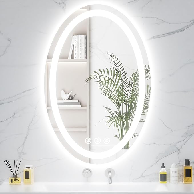 24"x36" Oval LED Mirror for Bathroom,Lighted Bathroom Vanity Mirror with Lights - Anti-Fog,Front Light and Backlit, Dimmable, 3 Colors,Mirror with Touch Sensor,Espejos para Baños