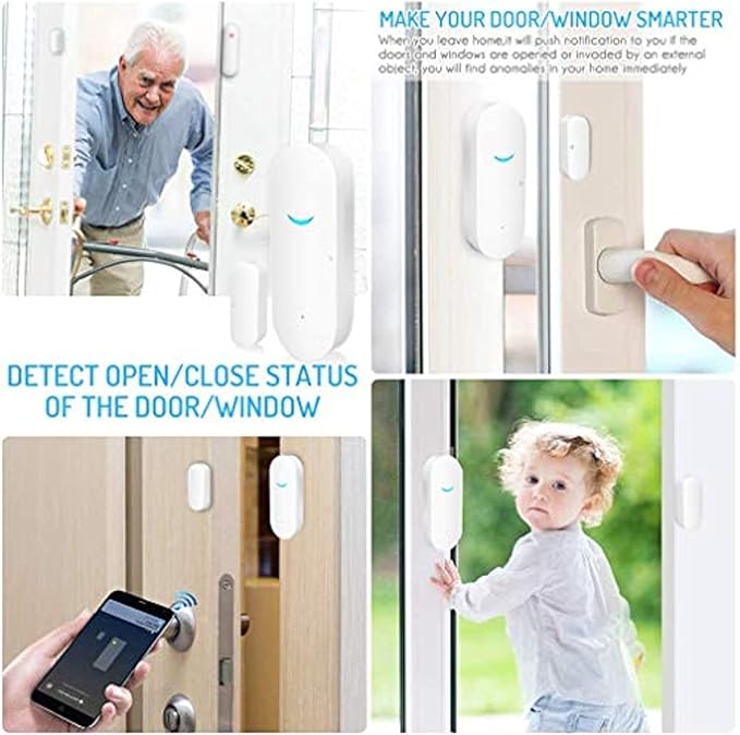 4-Pack Smart Door/Window Sensor: WiFi Alarm, Wireless Alerts, Compatible with Alexa/Google Assistant