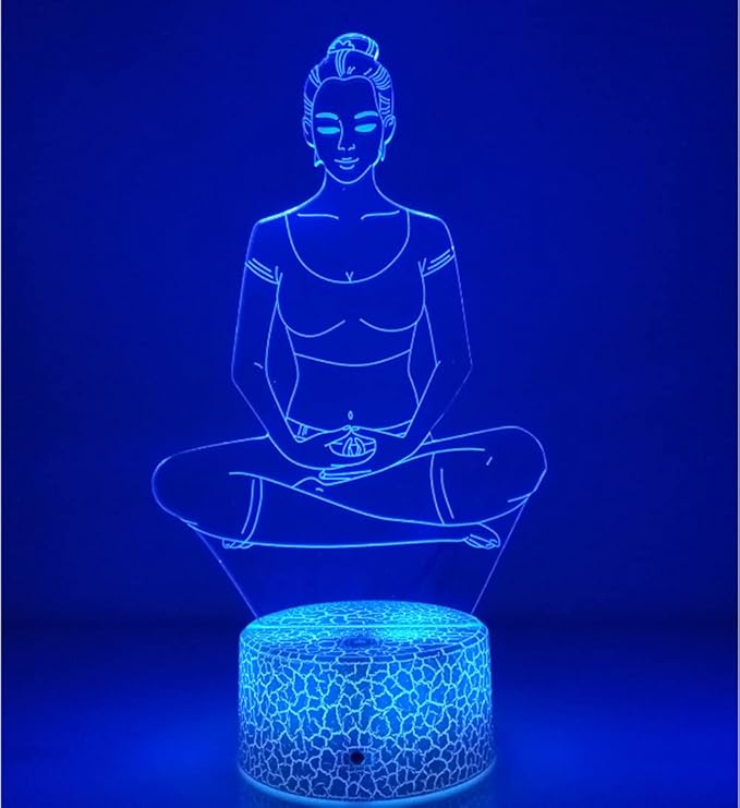 Creative 3D Yoga Meditation Night Light 16 Colors Changing USB Powered Remote Control Touch Switch Decor Lamp Optical Illusion LED Table Desk Lamp