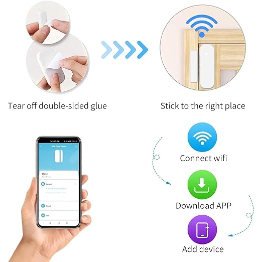 1-Pack Smart Door and Window Sensor, 2.4G WiFi Door Sensor, Tuya/Smart Life Contact Sensors for Home Security & Smart Home Automation, Compatible with Alexa Google Assistant