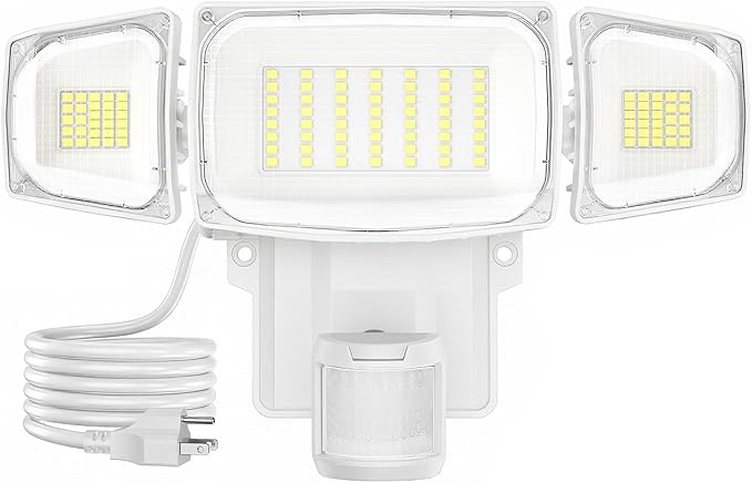 Olafus 70W Motion Sensor Outdoor Light Plug in, Motion Flood Light Dusk to Dawn, 7000LM LED Security Light IP65 Waterproof, Motion Activated 6500K PIR Sensor Lighting for Garage Yard Patio Eave, White