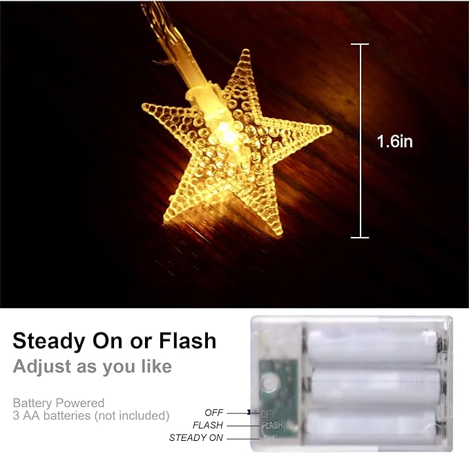 ITICdecor Star String Lights 15 FT 30 LED Fairy Christmas Light Battery Operated Indoor Outdoor Twinkle Lights Bedroom Decor for Party Wedding Xmas Tree (Warm White)