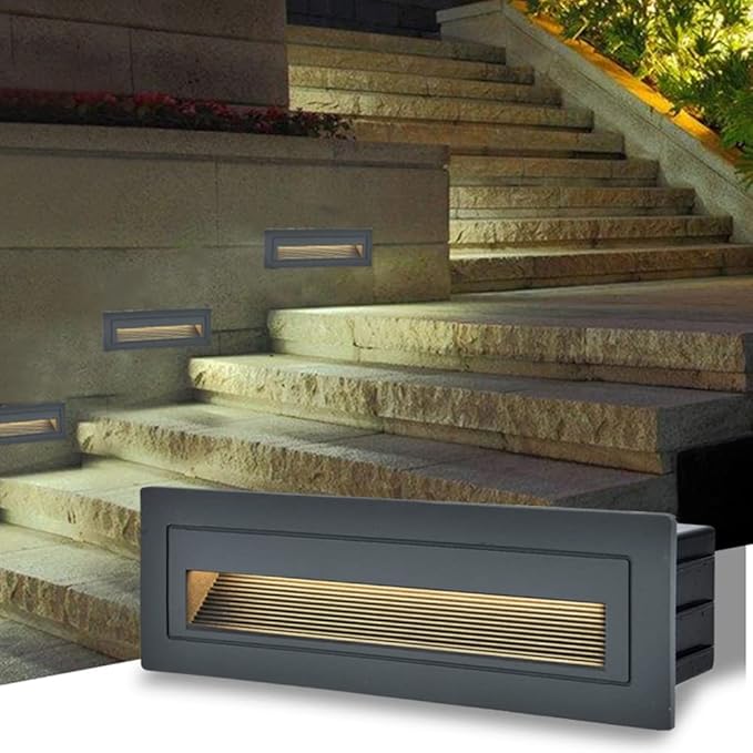 6W LED Step Light for Indoor and Outdoor Stairway Light Modern Wall Fixture Waterproof Horizontal Louver Faceplate Corner Foot Lamp Black