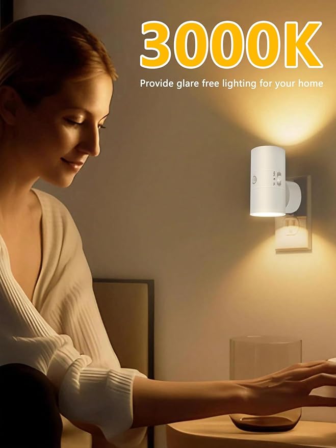 LED Night Lights Plug into Wall with Motion Sensor & Dusk to Dawn Sensor,3000K Warm White, Modern Plug in Nightlight for Bathroom, Hallway, Stairs (White)