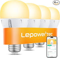 LEPOWER-TEC Smart Light Bulbs, Smart Bulb Compatible with Alexa/Google Assistant Only, Dimmable LED Light Bulbs BT/2.4G WiFi Bulbs, 900LM, A19 E26 (Dimmable Soft White, 4 Pack)