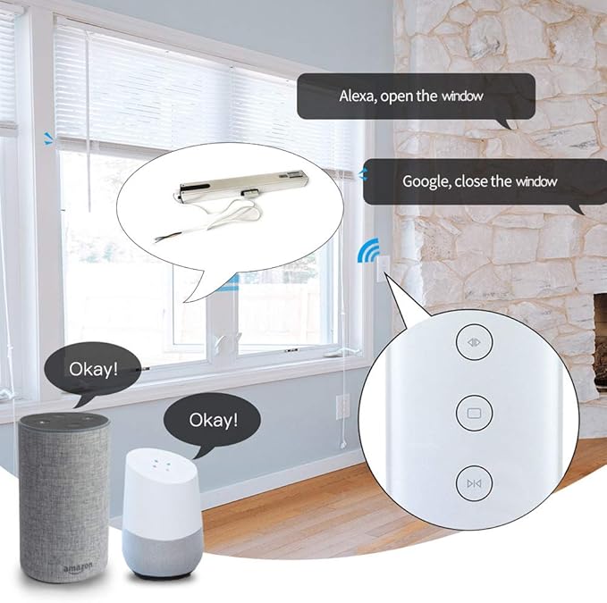 Olideauto Intelligent Smart AC Motor Automatic Window Opener with Wired US Standard WiFi Push Panel Phone App Control,Compatible for Alexa&Google Assistance Aluminum Alloy