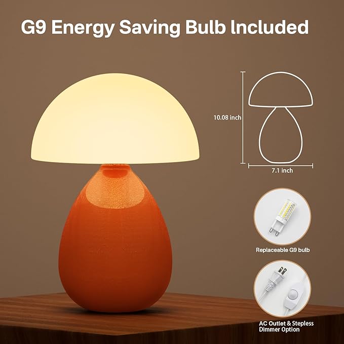 Mushroom Lamp Table Lamp for Bedroom,Ice Crackle Desk Lamp Bedside Small Lamps for Living Room Night Stands,Table Lamps Cute Modern Mid Century Lamps (Orange-Ice Crackle)