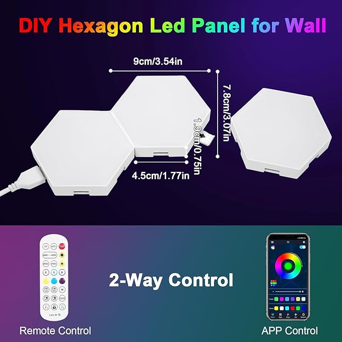 Neoglint 12 Pack Hexagon Lights - Smart App & Remote Control RGB LED Wall Panels, Music Sync Honeycomb Modular Lights with Timer, DIY Gaming Room Decor & Night Light, Cool Gifts for Men & Kids