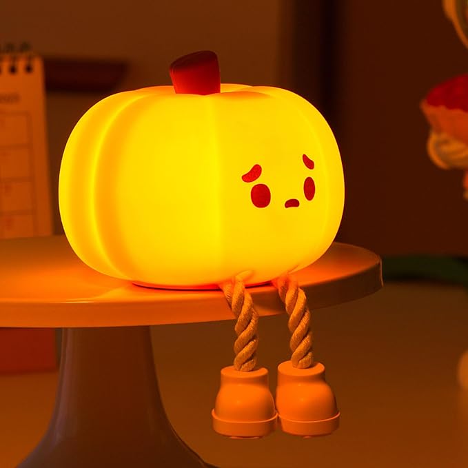 Cute Silicone Pumpkin Night Light, Rechargeable Dimmable Nursery Nightlight, Bedside Touch Lamp for Breastfeeding, Pumpkin Decor for Fall Decorations