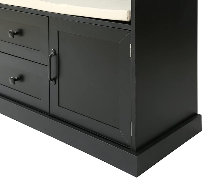 RUNNA Delicate 3-in-1 Hall Tree with 2 Cabinet and 2 Drawers,3 Open Shelves and 3 Hooks,Coat Hanger and Storage Bench,for Livingroom Hallway Entryway Use (Black#H-)