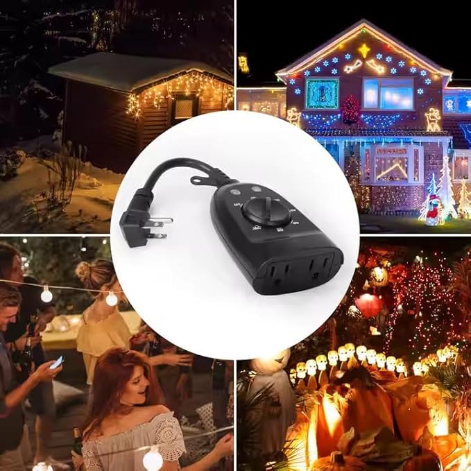 Sper Scientific Dual Outlet Weatherproof Plug-in Timer with Dusk to Dawn Setting 810061 – Outdoor Light Timer with Photocell Sensor, 7 Modes, 2 Grounded Outlets - for Yard, Patio, Holiday Lights