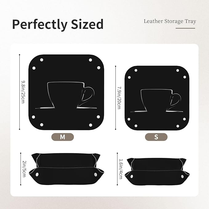 Minimal Coffee Cup Silhouette Valet Tray Leather Portable Tray Desktop Storage Organizer Bedside for Men Women Jewelry Keys Coin Candy Sundries
