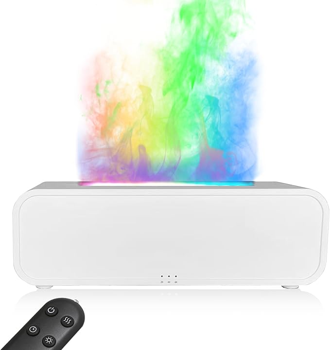 Music Color Flame Aroma Diffuser, 250ml Rainbow Flame Diffuser humidifier with smart Remote Control, 7-Color Changing Essential Oil Aromatherapy Diffuser for Home, Office, Yoga, Bedroom (White).