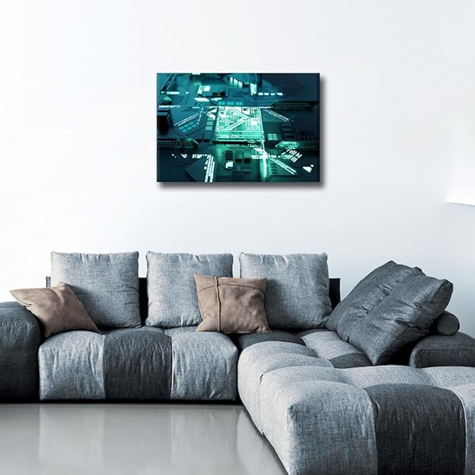 AI Canvas Wall Art Decor CPU Concept Pictures for Living Room Bedroom Decoration Computer Chip Painting Wall Art for Office Modern Artwork Poster Prints Framed Ready to Hang - 18x12in