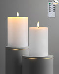 4"x8" Flickering Flameless Candles with Remote Timer, 4" Diameter Extra-Large White Pillar, Wax, 2 Pack Tall Battery Operated LED Candles for Table and Fireplace Decor (H 8")