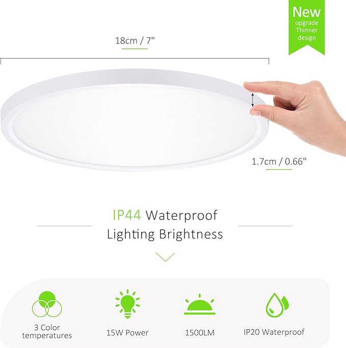 6Pack LED Flush Mount Ceiling Light, 7 Inch 1500LM 15W Thin Round Ceiling Light Fixture, 3000k/4000k/6500k 3 Color Adjustable Ceiling Lamp