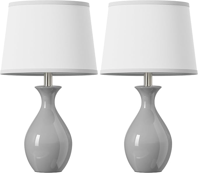 PARTPHONER Table Lamp Set of 2, Modern Ceramic Bedside Lamps for Night Stands, Classic Small Lamp Nightstand Lamp for Bedroom Living Room Desk End Table Rocker Swtich Grey