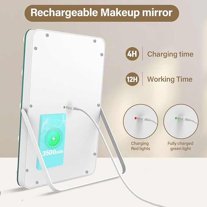 Vanity Mirror with Lights, Rechargeable Makeup Mirror, 14.6" Lighted Makeup Mirror for Dressing Room & Bedroom，Memory Function