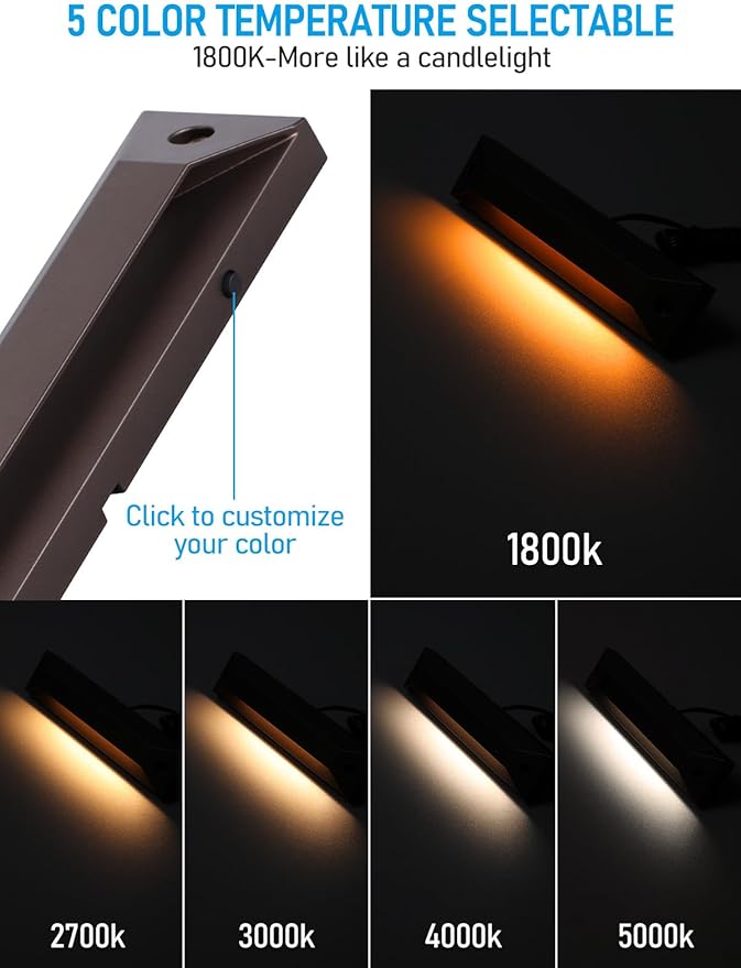 LEONLITE 8 Inch 5CCT LED Low Voltage Step Lights Outdoor, 12-24V AC/DC Surface Mount Deck Lights, 1800K/2700K/3000K/4000K/5000K, IP65 Aluminum for Landscape, Yard, Garden, Oil Rubbed Bronze, Pack of 6