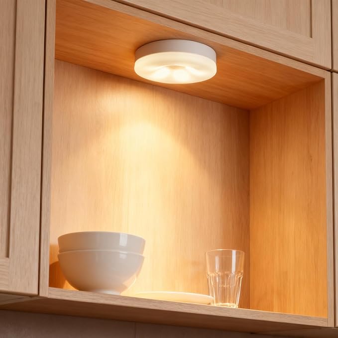 4 Pack Rechargeable Puck Lights with Remote & Touch Control, Wireless Under Cabinet Lighting, 3 Color Temperatures & Dimmable Stick on LED Lights, Magnetic Tap Light for Closet, Shelf Display, Kitchen