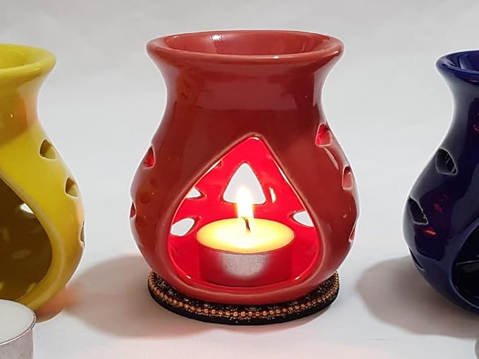 Ceramic Essential Oil Burner Wax Melt Burners |Aromatherapy| Ceramic Oil Diffuser| Candle Tealight Holder (Set of 1) Home Bedroom Decor Christmas Housewarming Gift, Red