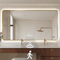 42 x 36 Gold LED Bathroom Mirror, Metal Framed Rounded Corner Rectangle Backlit Mirror Bathroom, Anti-Fog, 3-Color Stepless Dimmable Lighted Mirror, Motion Sensor Lights, Memory Function