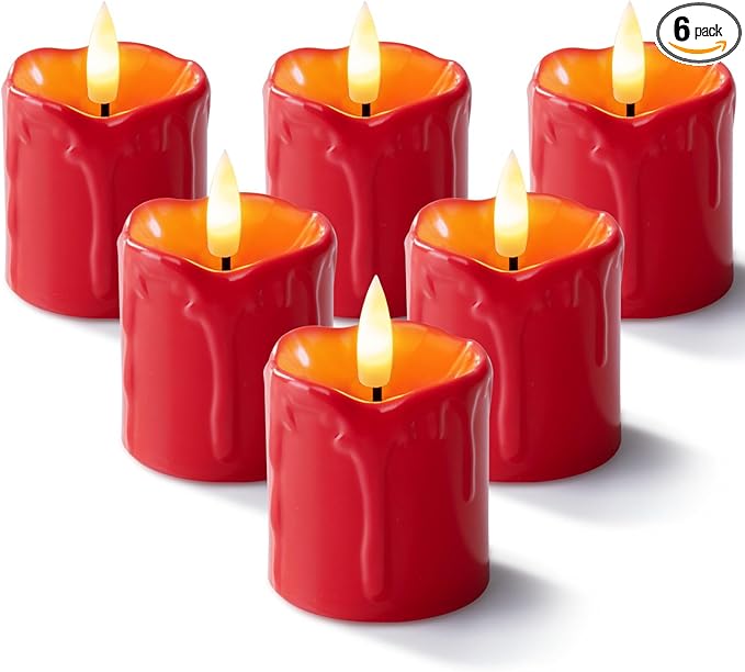 Homemory 6Pack 2" x 2" Red LED Votive Candles with Timer, 400+Hour Battery Operated, Polypropylene Material, Ideal for Home Decorations
