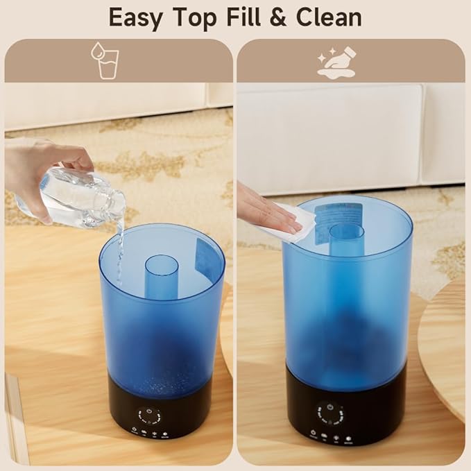 Humidifiers for Bedroom, 3.2L Quiet Ultrasonic Cool Mist Humidifier with 360° Nozzle, 18H Runtime, Timer (1/2/4/8H), Auto Shut-Off, 7-Color RGB Light, Adjustable Mist, for Home, Nursery & Plants