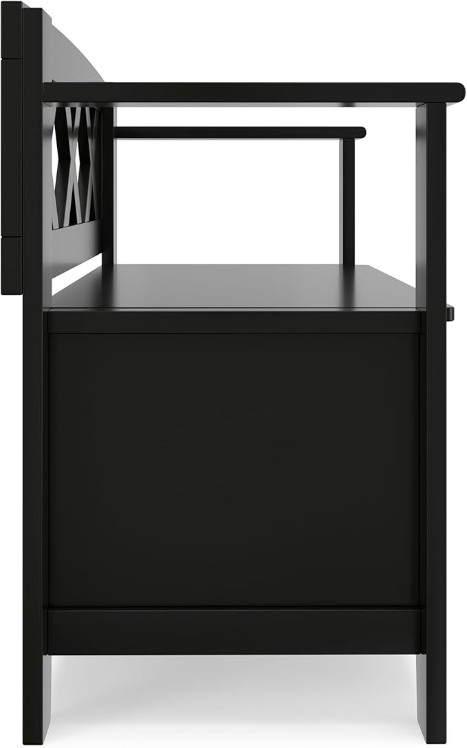 SIMPLIHOME Amherst Entryway Storage Bench - 36 inch Wide Solid Wood Hallway Bench in Black, Transitional Bench for Entry or Mudroom with Lift-Up Lid, Storage Compartments and X-Back Detail