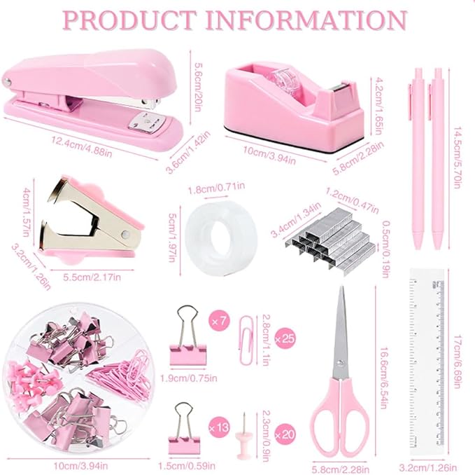 Pink Desk Organizers and Accessories with Desk Organizer 360° Rotating Pen Holder and Office Supplies, Cute Stationery Supplies Set
