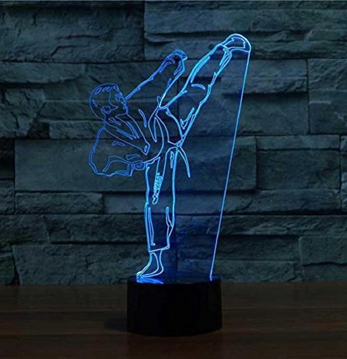 Creative 3D Taekwondo Night Light 16 Colors Changing USB Power Remote Control Touch Switch Decor Lamp Optical Illusion LED Table Desk Lamp