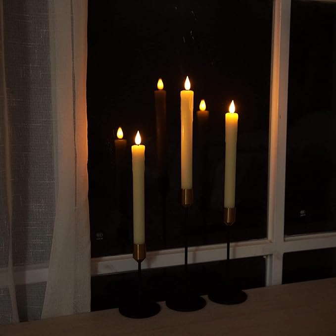 Homemory 24 Pcs Real Wax Flameless Taper Candles with Remote Timer and Dimmer, Battery Operated Candlesticks with Flickering Light, Ivory Window Candles, 9.6 Inches for Wedding Home Decor
