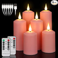 yunsheng Rechargeable Flameless Candles with Remote Timer, in/Outdoor Waterproof LED Flickering Pillar Candles Set of 6 (D2 x H4/5.5/6.5"), Battery Operated Pink Plastic Roman Column Candles