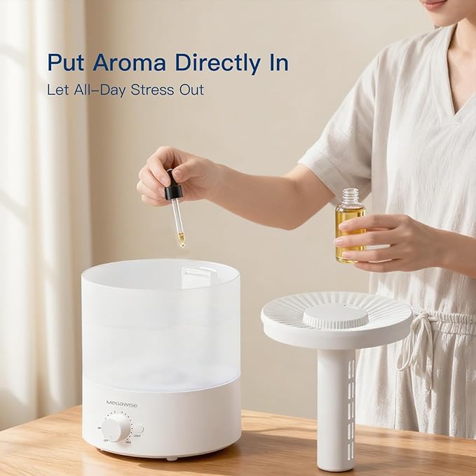 Megawise Cool Mist Humidifier with Top Refill Design, 2L Capacity, High Mist Output, No Leakage, and 7 Color Night Light