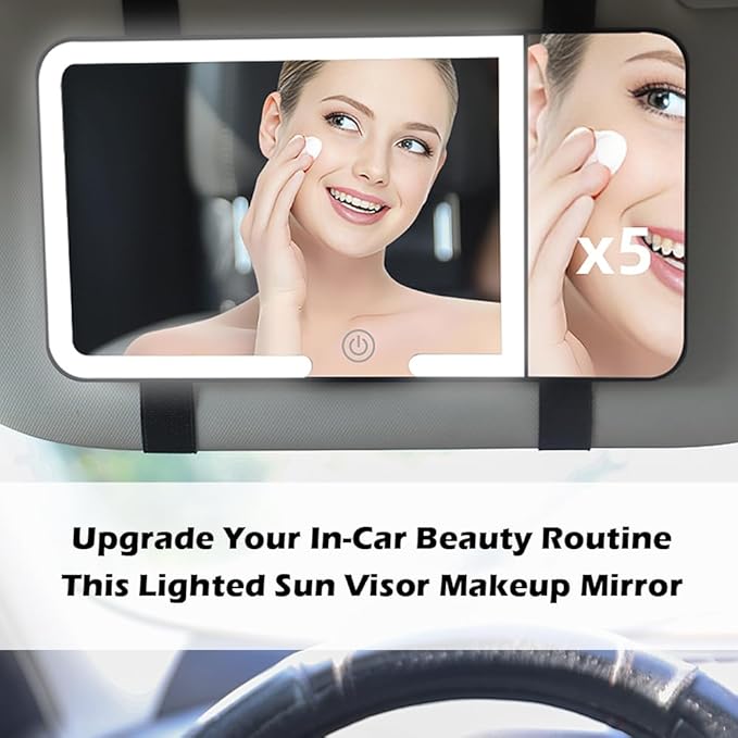 2026 New Car Vanity Mirror with Lights,3X Magnifying Car Visor Mirror with 3-Color Dimmable Lights & Smart Touch Control,Rechargeable Cars Makeup Mirrors for Cars/SUVs/Trucks