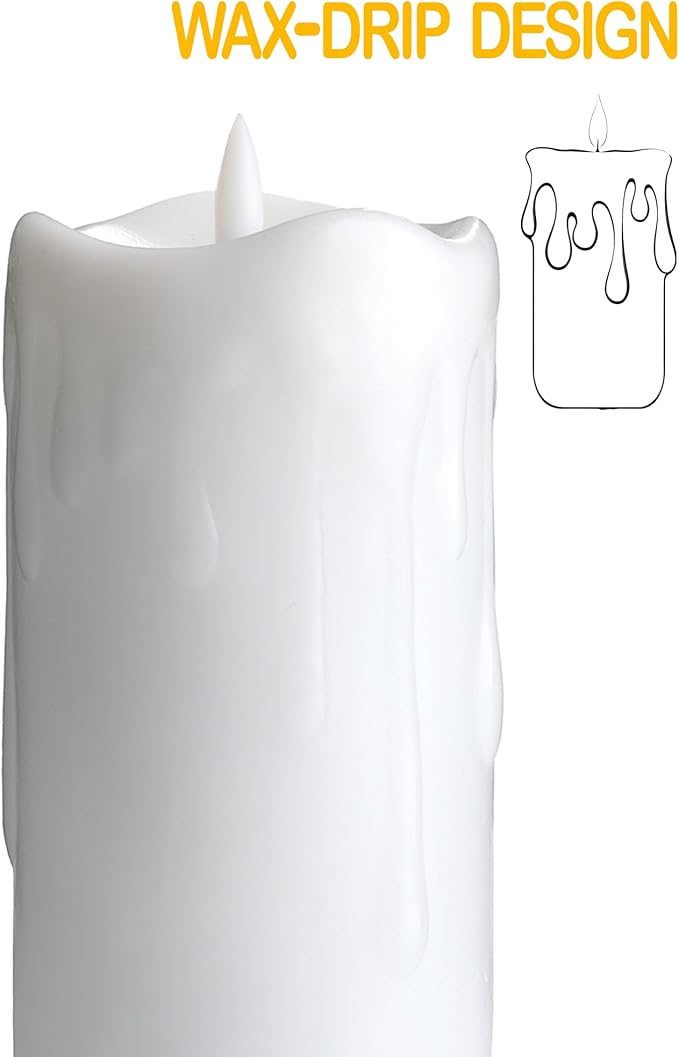 3"x6" White Flameless LED Candles - Remote Control & Timer, Set of 2 Large Real Wax Pillar Flickering Battery Candles for Table, Fireplace and Mantel Decor