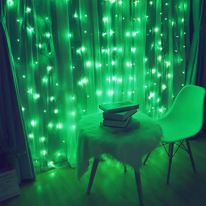HEYFUNi 9.8 x 9.8ft Green Curtain Lights - 304 LED Hanging Fairy Lights for St. Patrick’s Day Decorations, 8 Modes Waterproof Window String Lights with Memory, Green Backdrop for Party Bedroom Wall