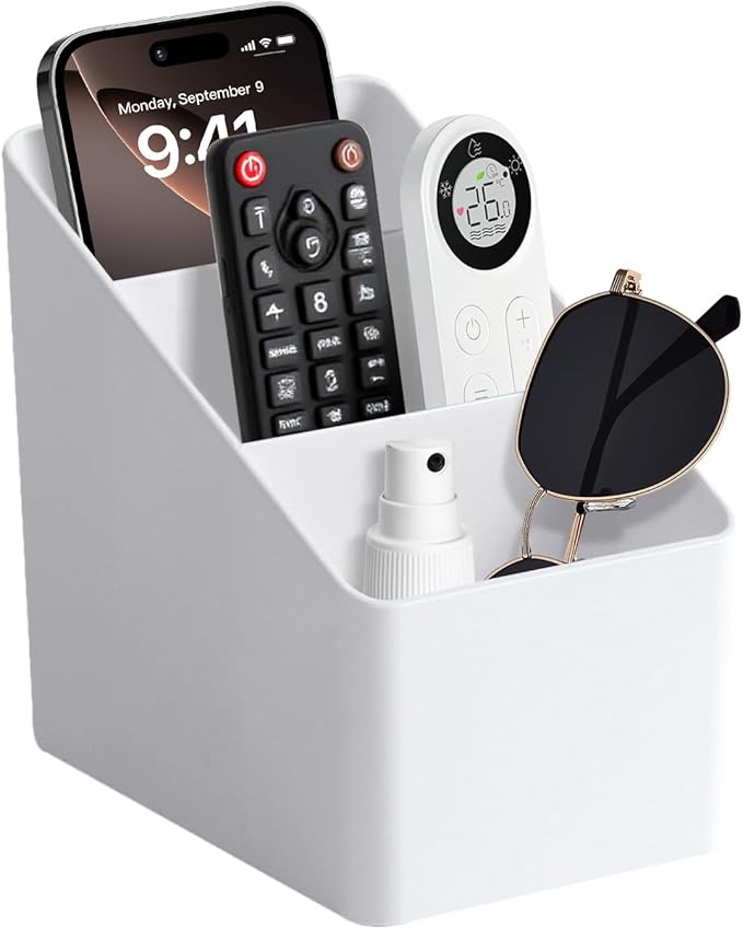 Cute Desk Organizer for College Dorm Room - 3-Tier Desktop Organizer White | Adorable Pen & Sticky Note Holder | Bedside Remote Control | Office Supplies Storage Caddy (Small Space-Saver)
