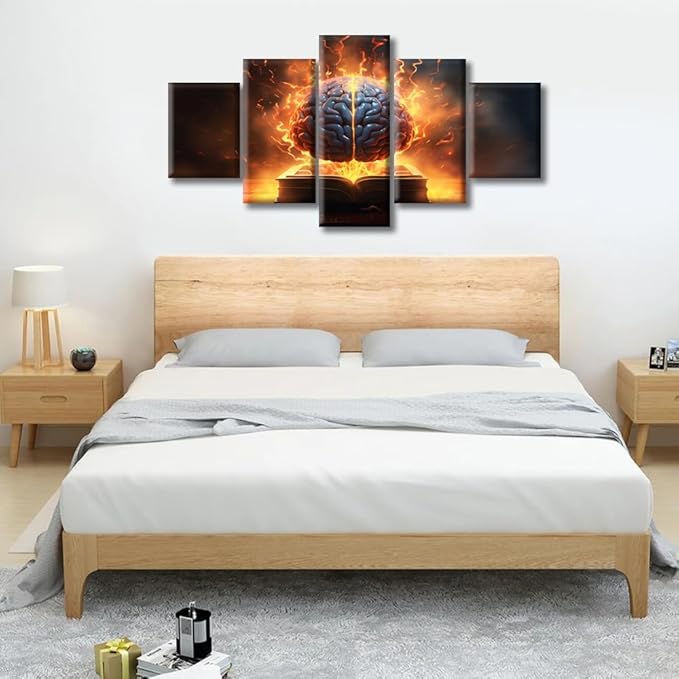 5 Pieces Abstract Human Brain Wall Art Painting on Canvas Artificial Intelligence Concept Bedroom Wall Art Modern Decor Brain House Decor for Living Room Pictures Framed Ready to Hang, (60"Wx32"H)