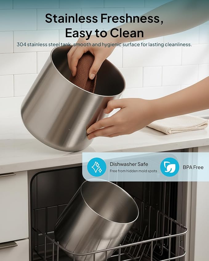 7L Ultrasonic Stainless Steel Cool Mist Humidifier for Bedroom & Large Room, Top Fill, Ultra Quiet 24dB, 3 Mist Levels, Easy Clean Dishwasher Safe Humidifier for Living Room Office