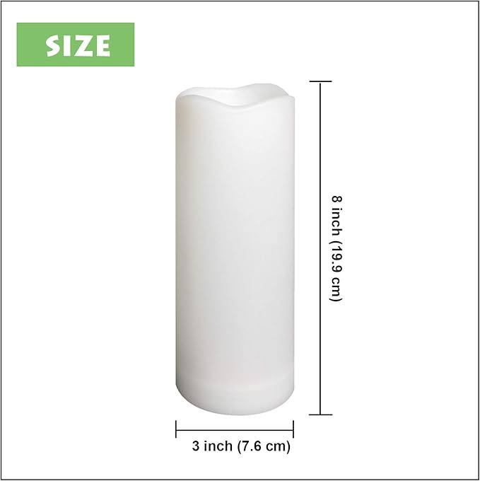 2 Pack Outdoor Flameless Pillar Candles with Remote and Timer Waterproof Battery Operated Electric LED Candle Set for Gift Home Décor Party Wedding Supplies Garden Christmas Decoration, 3” x 8”