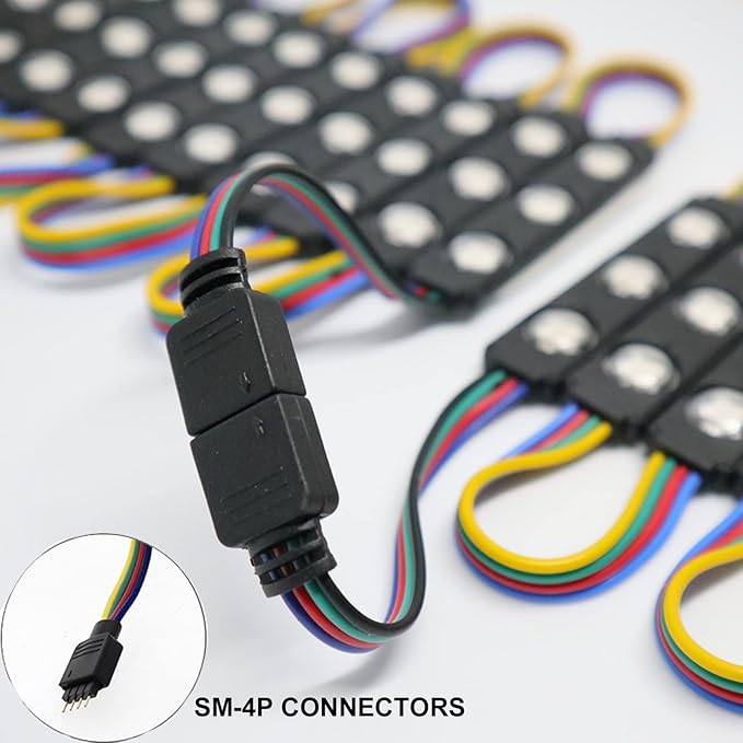 Module 100FT LED Strip Lights, Waterproof RGB 5050 Color Changing Kit with 44 Key IR Remote and 12V Power Supply, Smart Memory Function for Bedroom, Party, Storefront Advertising Signs Decoration