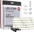 BTF-LIGHTING FCOB COB LED Strip Flexible High Density Uniform Light 9W/m 16.4FT DC24V Daylight White 5000K 480LEDs/m CRI 90+ 8mm Width Dimmable LED Ribbon for Indoor Decor(No Adapter or Controller)