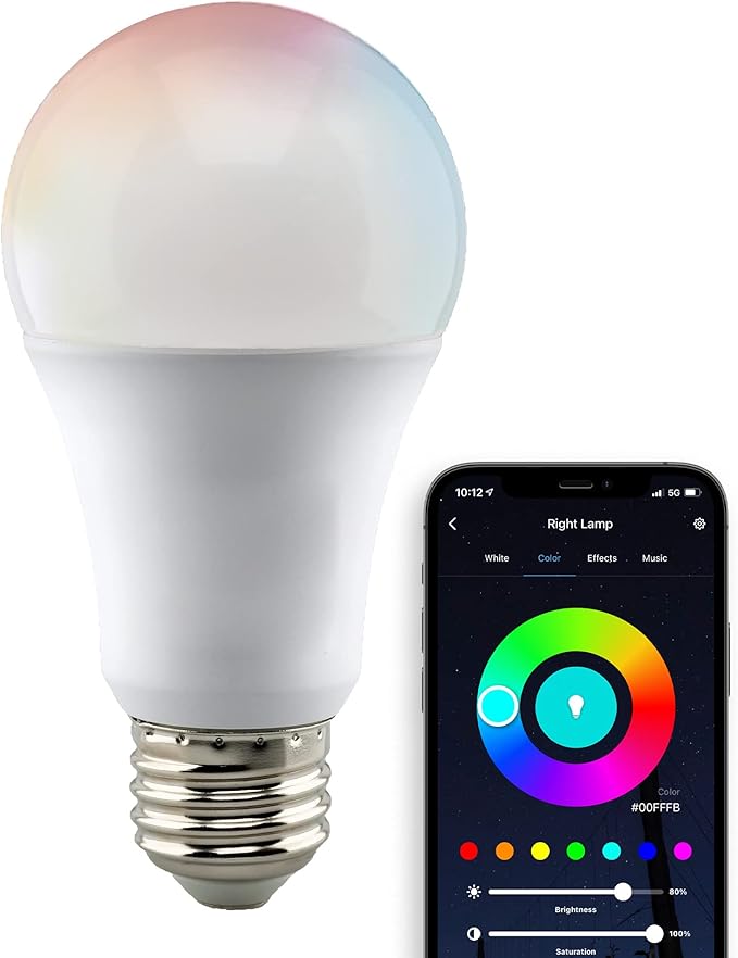 Satco S11254 Starfish 10-Watt A19 WiFi Smart LED Color-Changing Light Bulb, Works with Siri, Alexa, Google Assistant, SmartThings, 2700K-5000K, 800 Lumens