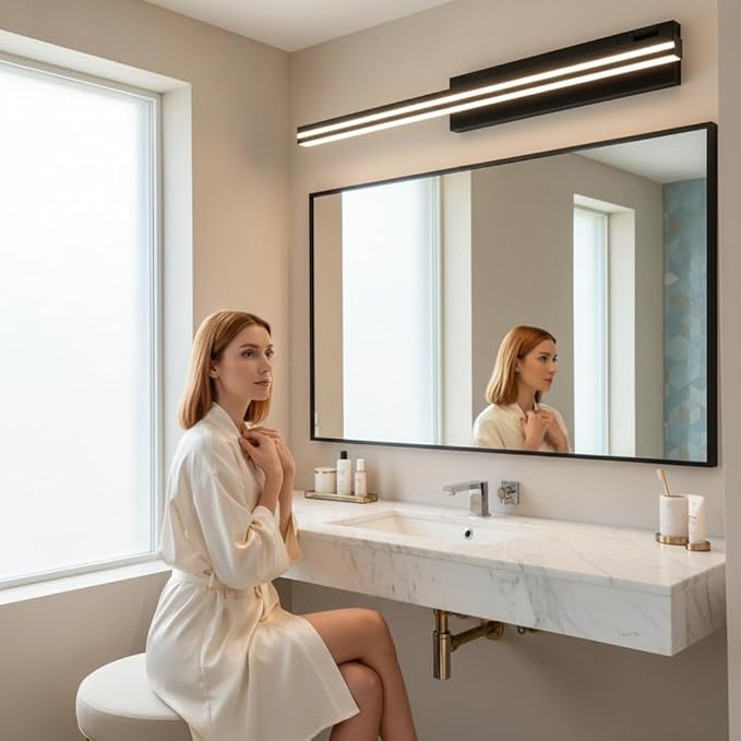 MEGAWISE 6185 LED Bathroom Mirror Front Light, 5 Color Temperatures Dimmable (2700K-6000K), Modern Vanity Light Bar for Bathroom, Anti-Fog & Waterproof (Matte Black, 23.6inch, 14, Watts)